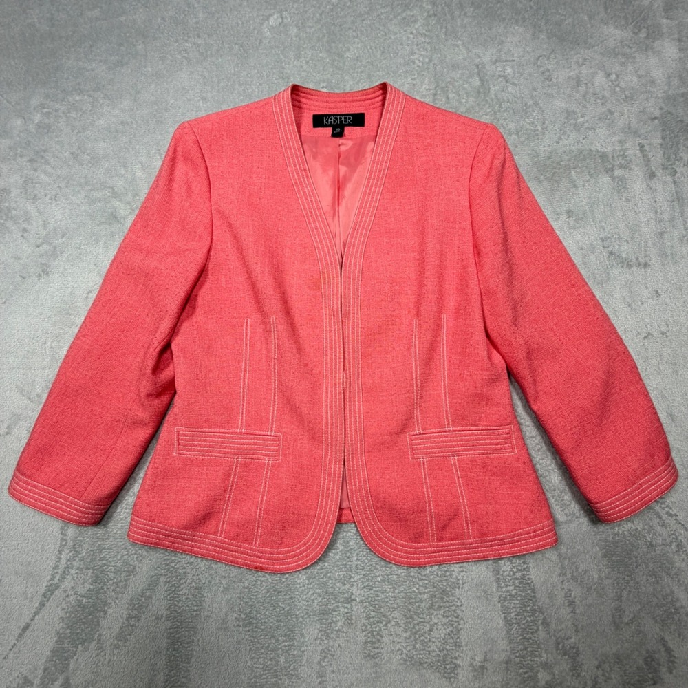 Vintage Pink Kasper Collarless Blazer Career Minimalist Size 10 Office Academia